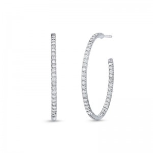 R.COIN SMALL 18K WHITE GOLD DIAMOND HOOP EARRINGS. DIAMOND 0.98CTS