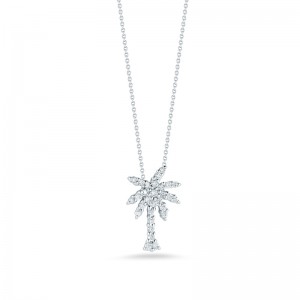 ROBERTO COIN - 18K WHITE GOLD DIAMOND PALM TREE NECKLACE .19CT. 