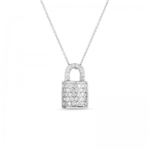 18K WHITE GOLD DIAMOND LOCK NECKLACE 0.45. 