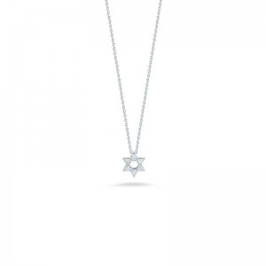 18K WHITE GOLD AND DIAMOND STAR OF DAVID NECKLACE, .09CT, 16-18" CABLE CHAIN,. W/RUBY