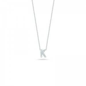 18K WHITE GOLD DIAMOND LOVE LETTER K NECKLACE. .05CT. 