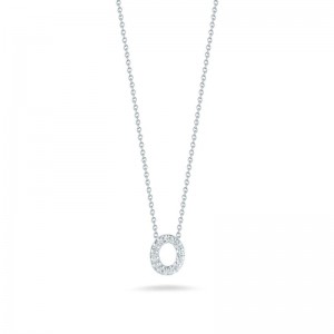 R.COIN 18K WHITE GOLD CHAIN /W BABY DIAMOND PENDANT LOVE LETTER "O" NECKLACE. 