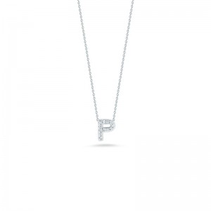 R.COIN 18K WHITE GOLD CHAIN /W BABY DIAMOND PENDANT LOVELETTER "P" NECKLACE. 