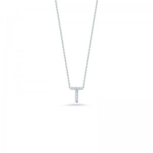 R.COIN 18K WHITE GOLD CHAIN /W BABY DIAMOND PENDANT LOVELETTER "T" NECKLACE. 