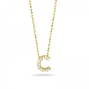 Roberto Coin 18K Yellow Coin Diamond Love Letter C 16-18 necklace .05ctw. 