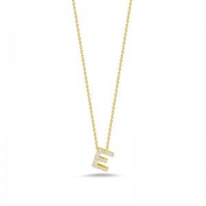 ROBERTO COIN 18K YELLOW GOLD DIAMOND LOVE LETTER E PENDANT 0.06. 