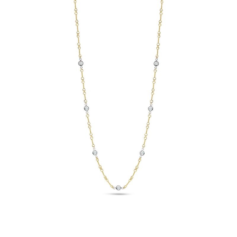 http://williambarthman.bluestar-apps.com/upload/product/Roberto Coin 18K Gold Dogbone Chain Necklace With 7 Diamond Stations