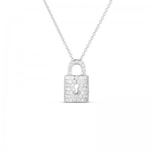 18K WHITE GOLD SDIAMOND LOCK CHARM PENDANT DIA-0.30. 