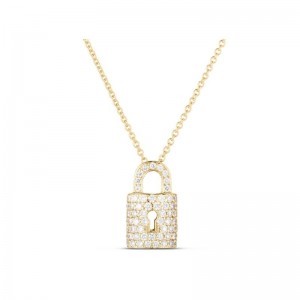 18K YELLOW GOLD DIAMOND LOCK CHARM PENDANT DIA-0.30. 