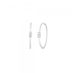 18K WHITE GOLD 2 DIAMONDS ON EACH HOOP EARRINGS 30MM -0.45. 