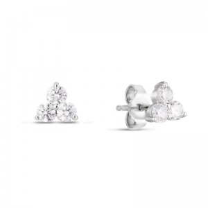 18K WHITE GOLD DIAMOND 3 STONE CLUSTER STUDS 0.55. 