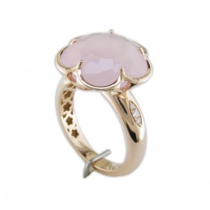 18K ROSE GOLD BON TON DIAMOND AND LIGHT PINK RING 0.05-DIA, 9.37-PINK STONE. 