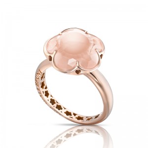 18K ROSE GOLD PINK QUARTZ BON TON RING. 