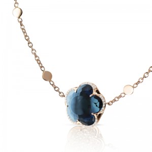 18K ROSE GOLD DIAMOND AND BLUE BON TON NECKLACE 0.09-DIA, 13.59-BLUE. 