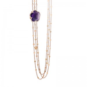 18K ROSE GOLD BON TON LONG DIAMOND AND AMETHYST NECKLACE 0.42, AMETHY-35.39. 