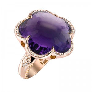 Pasquale Bruni 18K Rose Gold Bon Ton Diamond & Amethyst Floral Ring