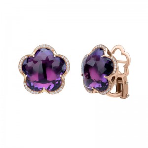 18K ROSE GOLD DIAMOND AND AMETHYST BON TON EARRINGS 0.17-DIA, 19.53-AMETHYST. 