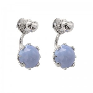 18K WHITE GOLD SISSI CHALCEDONY DIAMONDS EARRINGS 0.07CT, CHAL-12.72. 