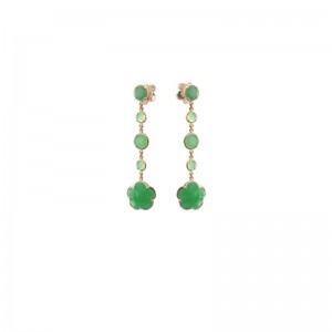 18K ROSE GOLD BON TON HANGING GREEN STONE EARRINGS 14.75. 