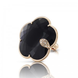 Pasquale Bruni 18k Rose Gold Ton Joli Ring with Onyx, White and Champagne Diamonds