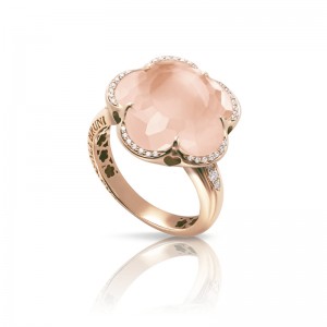 18K ROSE GOLD DIAMOND PINK QUARTZ BON TON RING 0.13CT,GLD-5.51. 