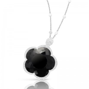 18K WHITE GOLD TON JOLIE DIAMOND AND BLACK ONYX NECKLACE DIA-0.37 BLK-15.46. 