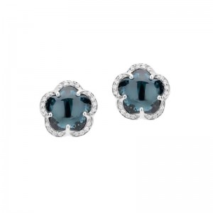 18K WHITE GOLD EARRINGS WITH DIAMONDS AND BLUE STONE DIAMONDS 1.43 CTW. SEM CUT BLUE STONE 16.15