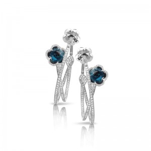 18K WHITE GOLD BON TON EARRINGS BLUE STONES WITH DIAMONDS GOLD 22.40. DIAMONDS 2.03 BLUE STONE 6.93