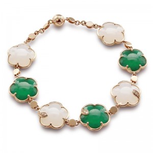 Pasquale Bruni 18k Rose Gold Ton Joli Bracelet with White Agate, Green Agate, White and Champagne Diamonds