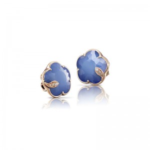 Pasquale Bruni 18k Rose Gold Petit Joli Earrings with White Agate and Lapis Lazuli Doublet, White and Champagne Diamonds