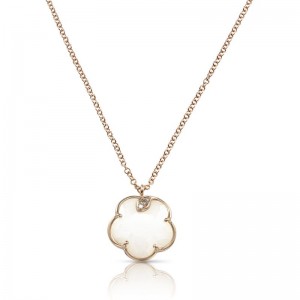 Pasquale Bruni 18k Rose Gold Petit Joli Necklace with White Agate, White and Champagne Diamonds