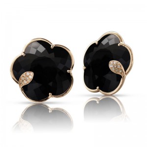 18K RED GOLD EARRINGS TON JOLI 12.35 G OF GOLD .14CTW DIAMOND 32.14 BLACK STONE. 