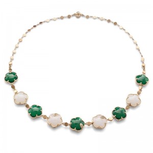 Pasquale Bruni 18k Rose Gold Ton Joli Necklace with White Agate, Green Agate, White and Champagne Diamonds