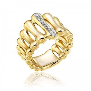 18K YELLOW GOLD DIAMOND BAMBOO RING. 