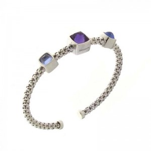 CHIMENTO WG STRETCH BRACELET W/2 BLUE TOPAZ & 1 AMETHYST. 