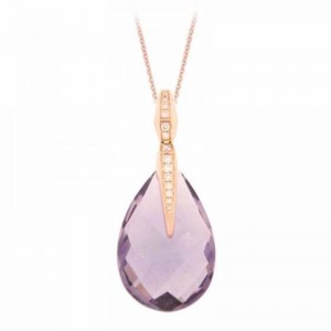 CHIMENTO RG DIAMOND "V" & TEARDROP FACETED AMETHYST PENDANT. 