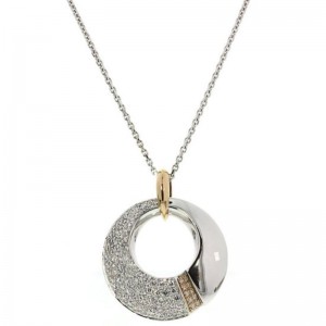 CHIMENTO WG CHAIN W/FLAT 1/2 POLISHED WG 1/2 W/R DIAMONDS OPEN CIRCLE PENDANT. .80PTS