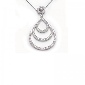 DAMIANI WG DIAMOND CIRCLE TOP W/OPEN DIAMOND PEARSHAPE AND 2 GRADUATED CURVES. UNDERNEATH PENDANT .92PTS