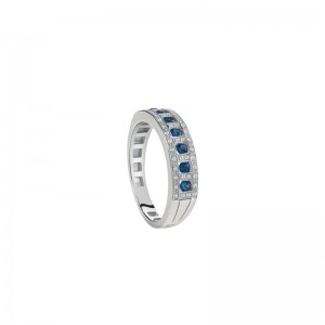 Damiani 18k White Gold Diamond and Sapphire Ring Size 13 Diamond 0.11ctw. Sapphire 0.350