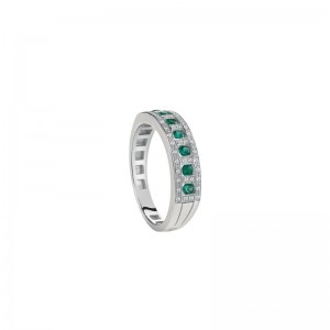 Damiani 18k White Gold Emeralds and Diamond Ring Diamond 0.11ctw Emerald 0.210ct. 