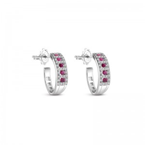 DAMIANI 18K WHITE GOLD DIAMOND AND RUBBIES BELLE EPOQUE EARRINGS DIA-0.2040. RUBBIES-0.500