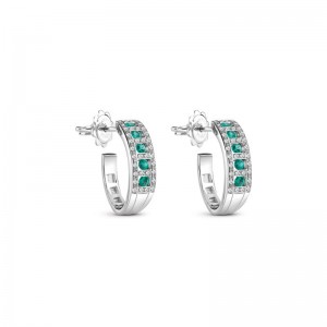 DAMIANI 18K WHITE GOLD DIAMOND AND EMERALD BELLE EPOQUE EARRINGS DIA-0.2040. EMERALD-0.310