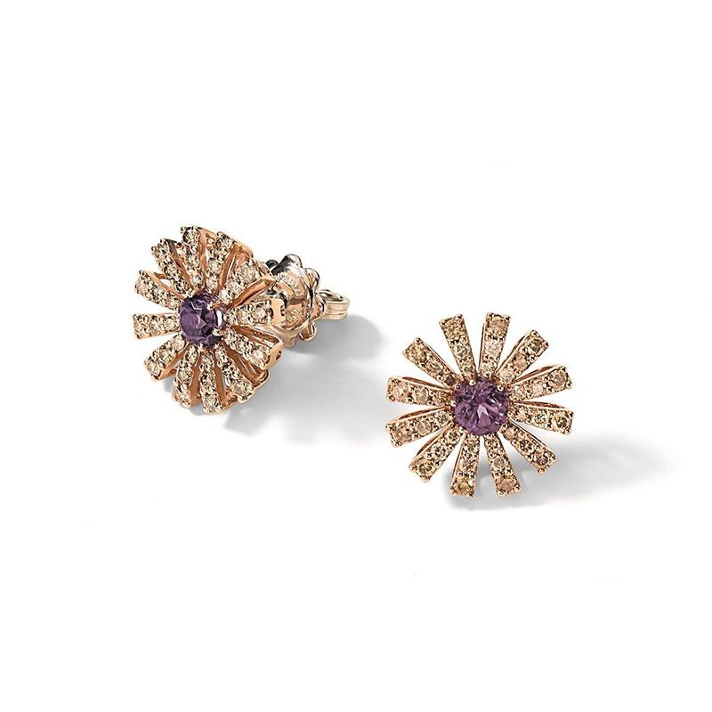 http://williambarthman.bluestar-apps.com/upload/product/Damiani 18k White and Pink Gold Flowers Studs with Brown Diamond and Amethyst. 0.90ctw