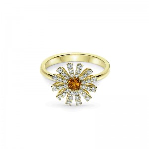 18K YELLOW GOLD MARGHERITA DIAMOND AND CITRIN RING SIZE13 DIA-0.3130. 