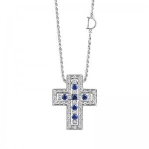 Damiani 18k white gold diamond and sapphire necklace sapphire .2770 diamond .420. 