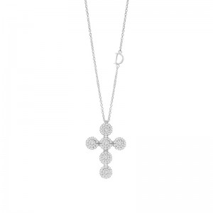 Damiani 18k White Gold Round Cross Diamond Necklace 0.62ctw. 