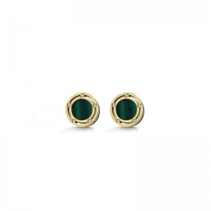 Damiani 18k Yellow and White Gold Diamonds and Malachite stud Earrings 0.05ctw. 