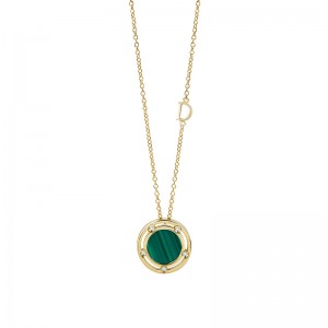 Damiani 18k Yellow Gold Necklace with Diamonds and Malachite 0.03ctw. 