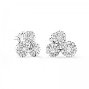 Damiani 18k White 3 Flower Diamond Studs 0.72ctw. 