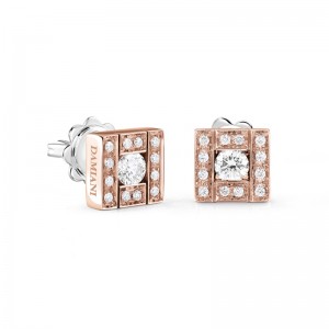 Damiani 18k Pink Gold Square Earrings 0.30ctw. 